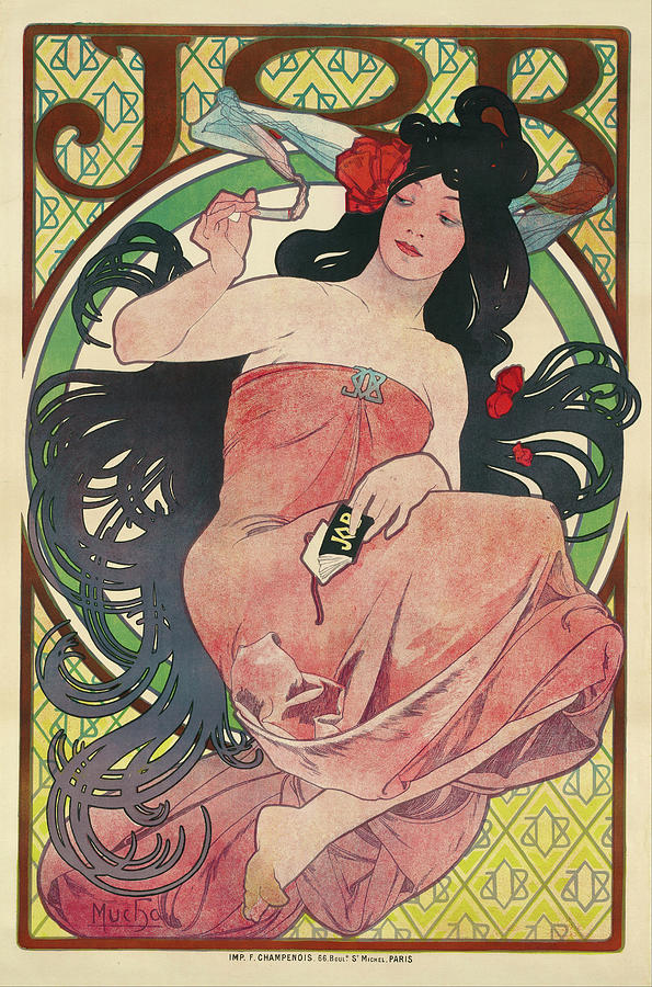 Job. Date/Period 1894. Poster,colour lithographic poster. Painting by Alphonse Mucha -1860-1939-
