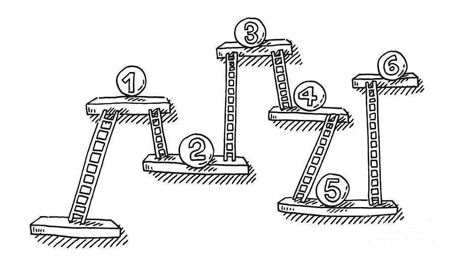 Black And White Drawing - Job Ladder Business Concept Number 1 To 6 Drawing by Frank Ramspott