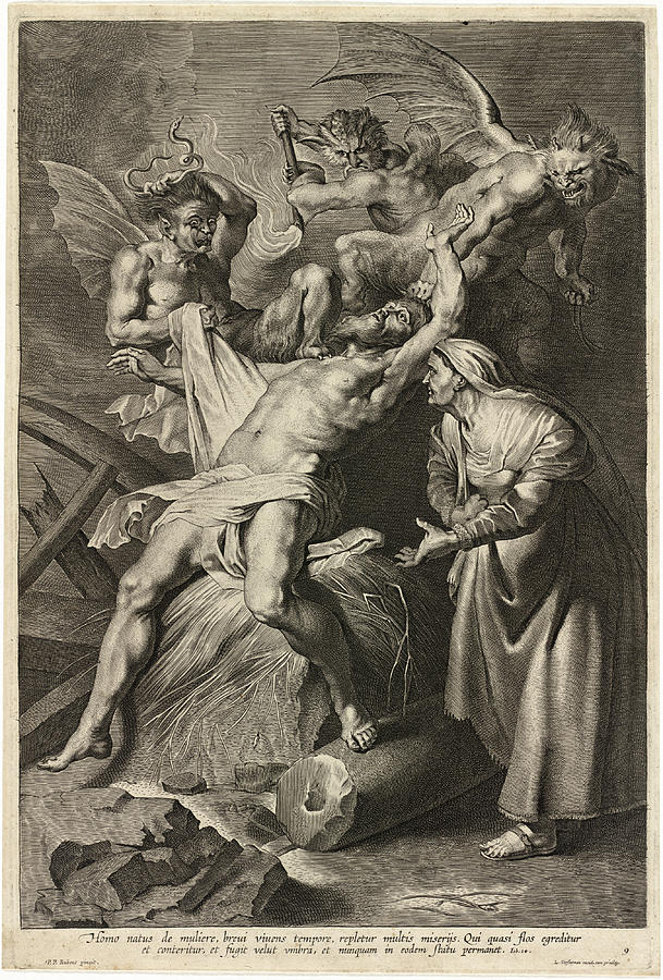 Job Tormented by Demons and Abused by His Wife Drawing by Lucas Vorsterman