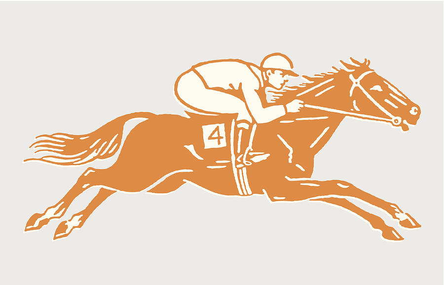 Jockey on Racehorse in Action Drawing by CSA-Archive