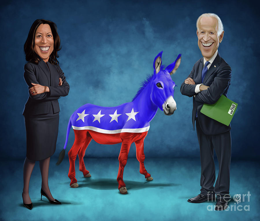 Joe Biden and Kamala Harris with the Democrat Donkey Digital Art by Rob Snow