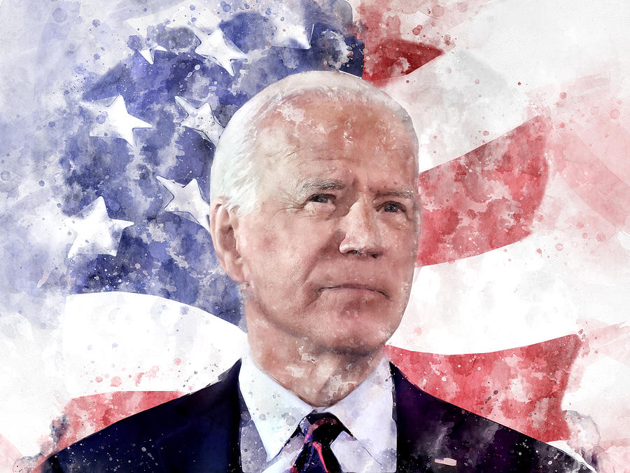 Joe Biden Painting - Joe Biden portrait watercolor with American flag by SP JE Art