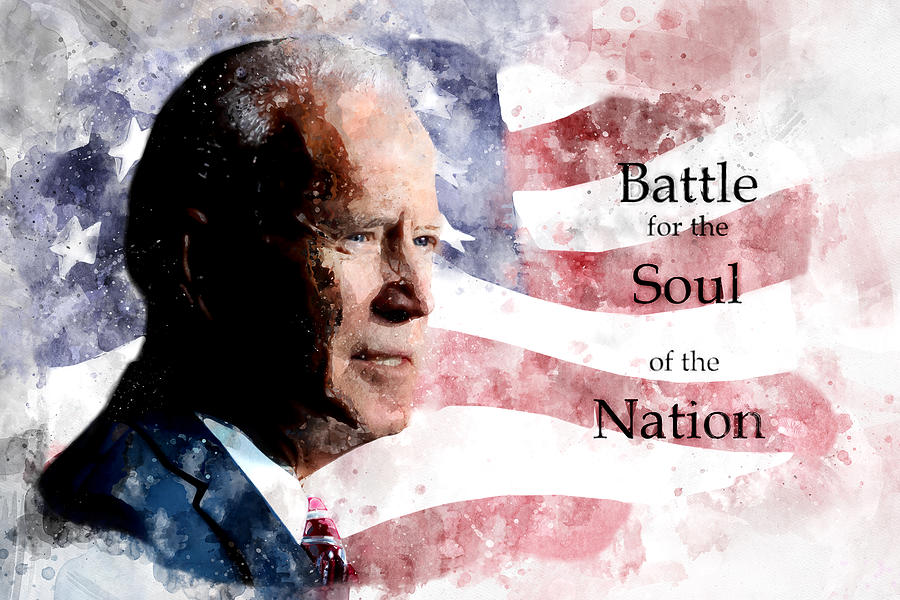 Joe Biden portrait with Battle for the Soul of the Nation waterc Painting by SP JE Art