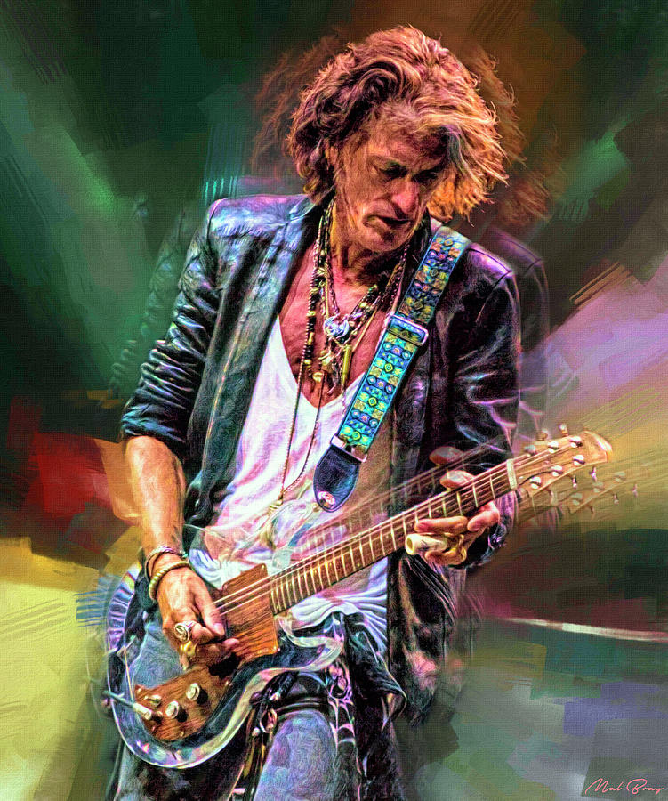 Joe Perry Musician Guitar Player Mixed Media by Mal Bray