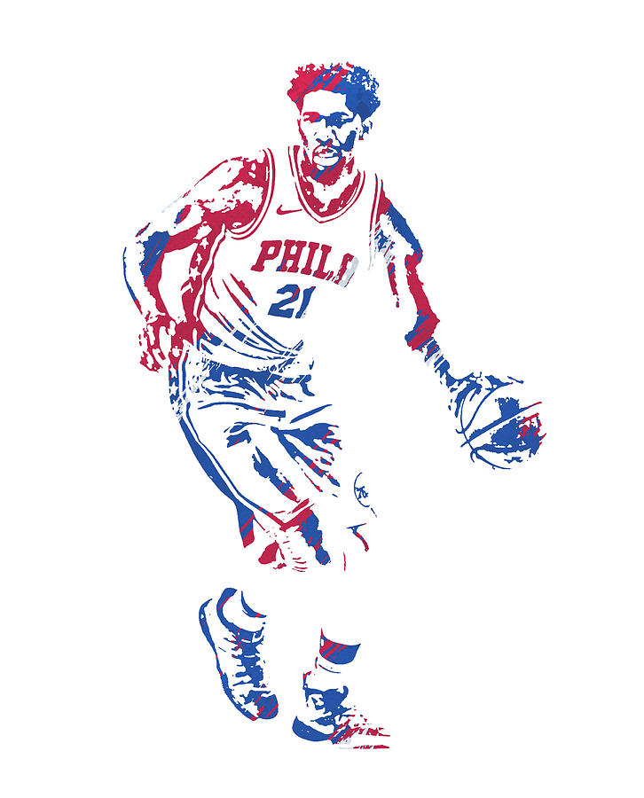 JOEL EMBIID PHILADELPHIA 76ERS WATERCOLOR STROKES PIXEL ART 2 by Joe Hamilton JOEL EMBIID PHILADELPHIA 76ERS WATERCOLOR STROKES PIXEL ART 2 by Joe Hamilton