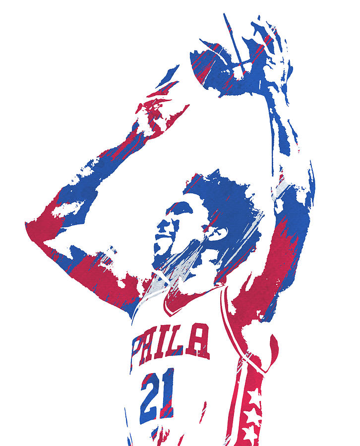 JOEL EMBIID PHILADELPHIA 76ERS WATERCOLOR STROKES PIXEL ART 3 by Joe Hamilton JOEL EMBIID PHILADELPHIA 76ERS WATERCOLOR STROKES PIXEL ART 3 by Joe Hamilton