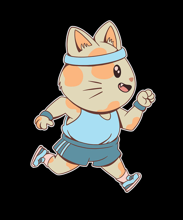 Jogging cartoon cat with jogging clothes sport cat Digital Art by ...