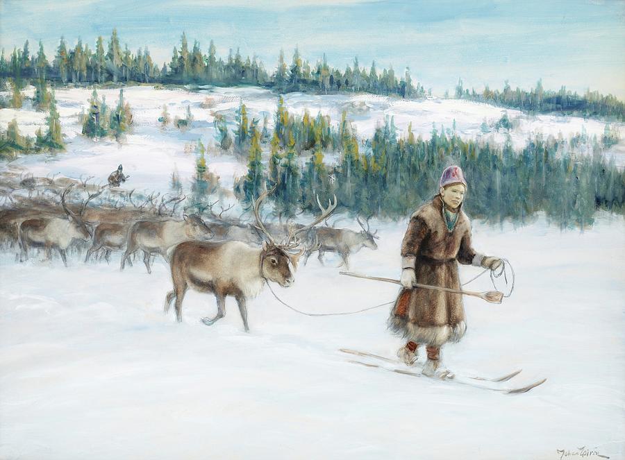 Johan Tiren Sweden 1853 1911 Winter landscape with laplanders and ...