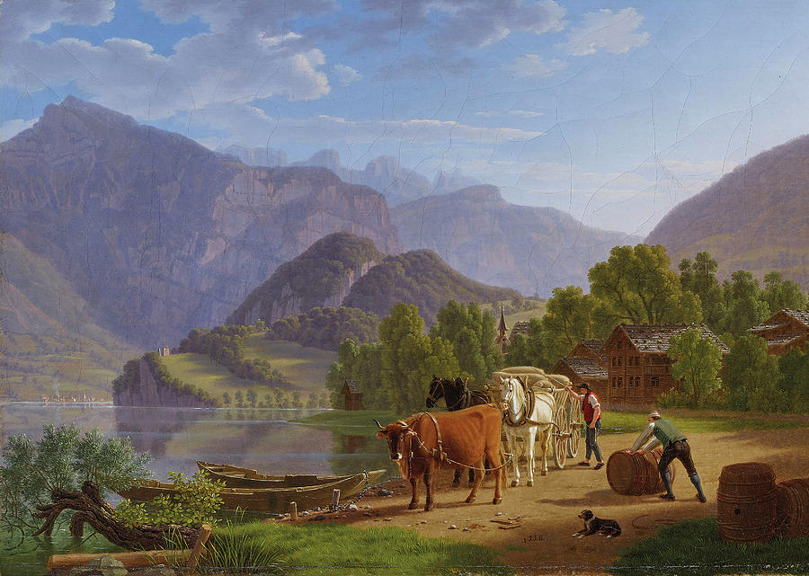 Johann Jakob Biedermann 1763 1830 Am Walensee With Churfirsten View From Mols Painting