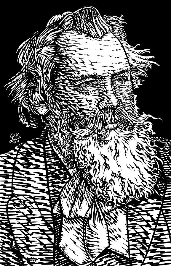 Brahms Drawing - JOHANNES BRAHMS ink portrait .2 by Fabrizio Cassetta