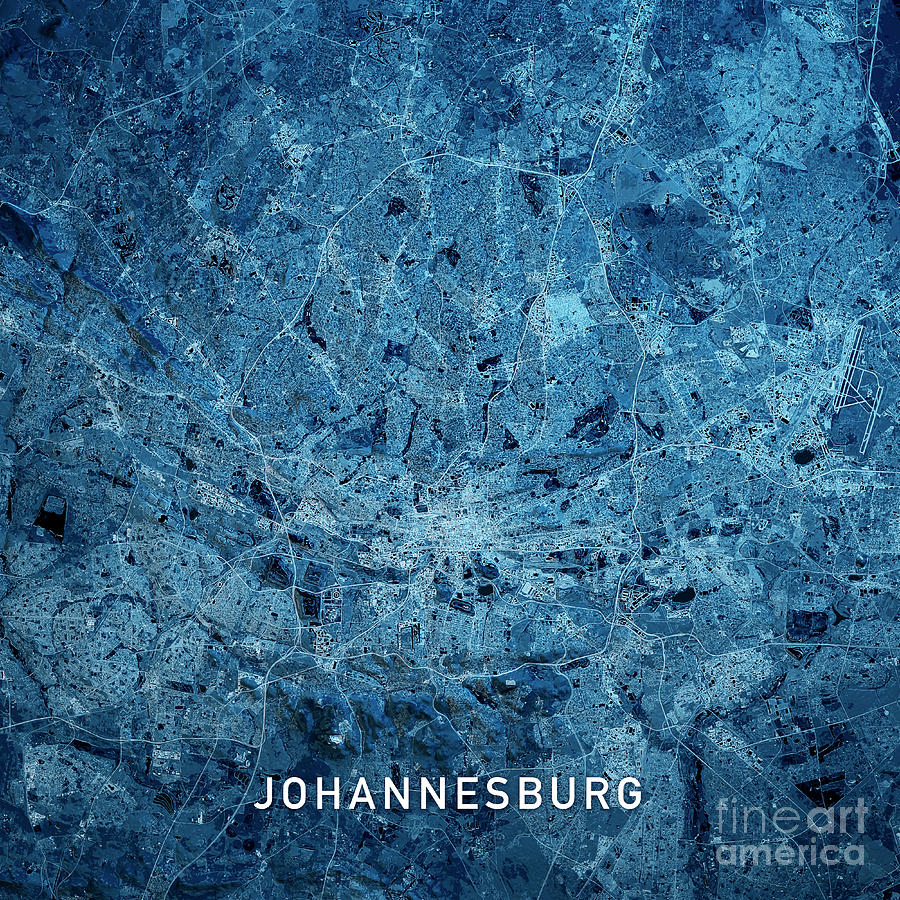 Airport Digital Art - Johannesburg South Africa 3D Render Map Blue Top View Oct 2019 by Frank Ramspott