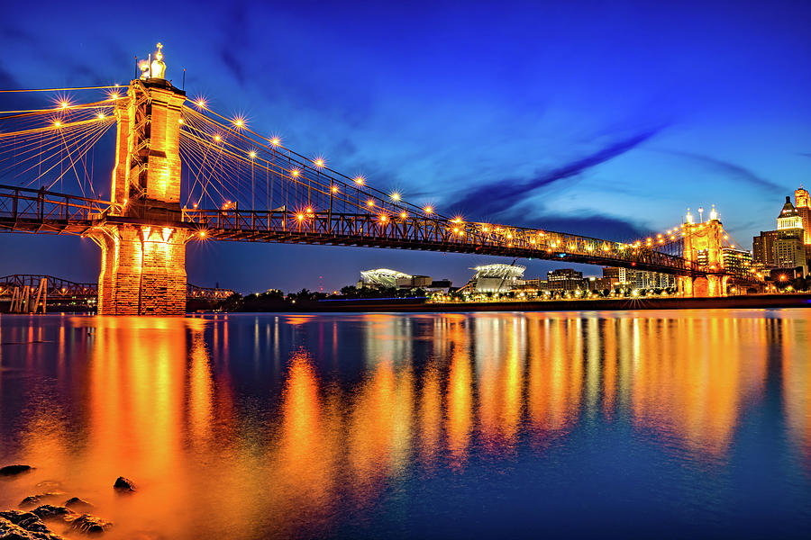 Cincinnati Bengals Photograph - John A. Roebling Bridge On The Ohio River - Cincinnati by Gregory Ballos