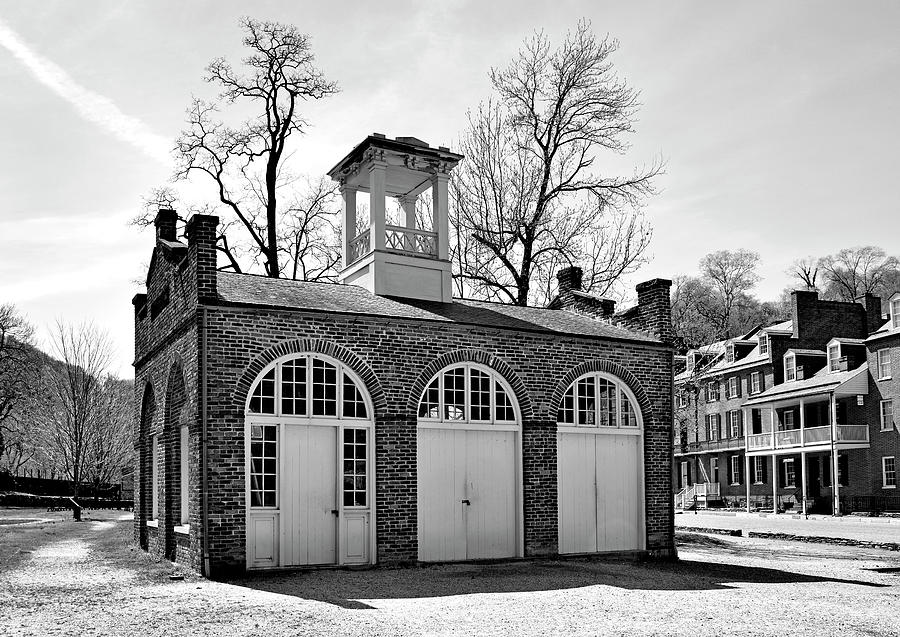 John Browns Fort in Harpers Ferry - monochrome Photograph by Brendan Reals