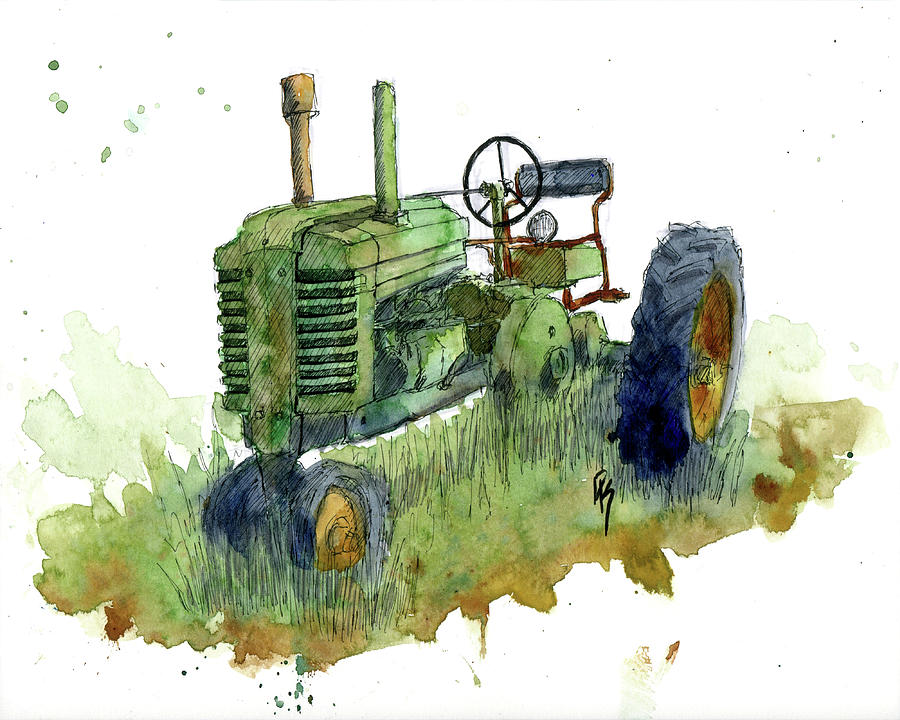 John Deere Farm Tractor Abandoned In The Grass Painting By David King   John Deere Farm Tractor Abandoned In The Grass David King Studio 