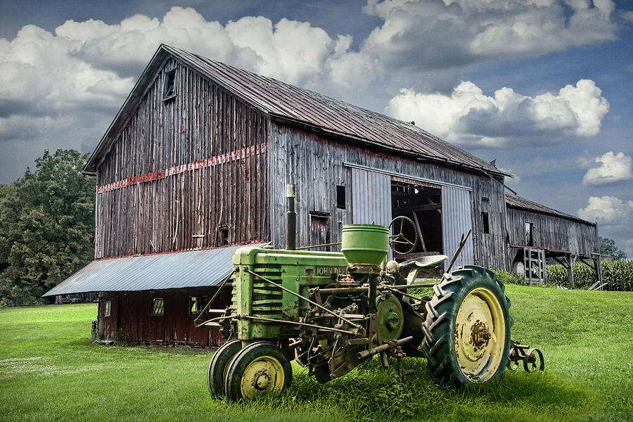 John Deere Tractor And Weathered Barn In West Michigan Photograph