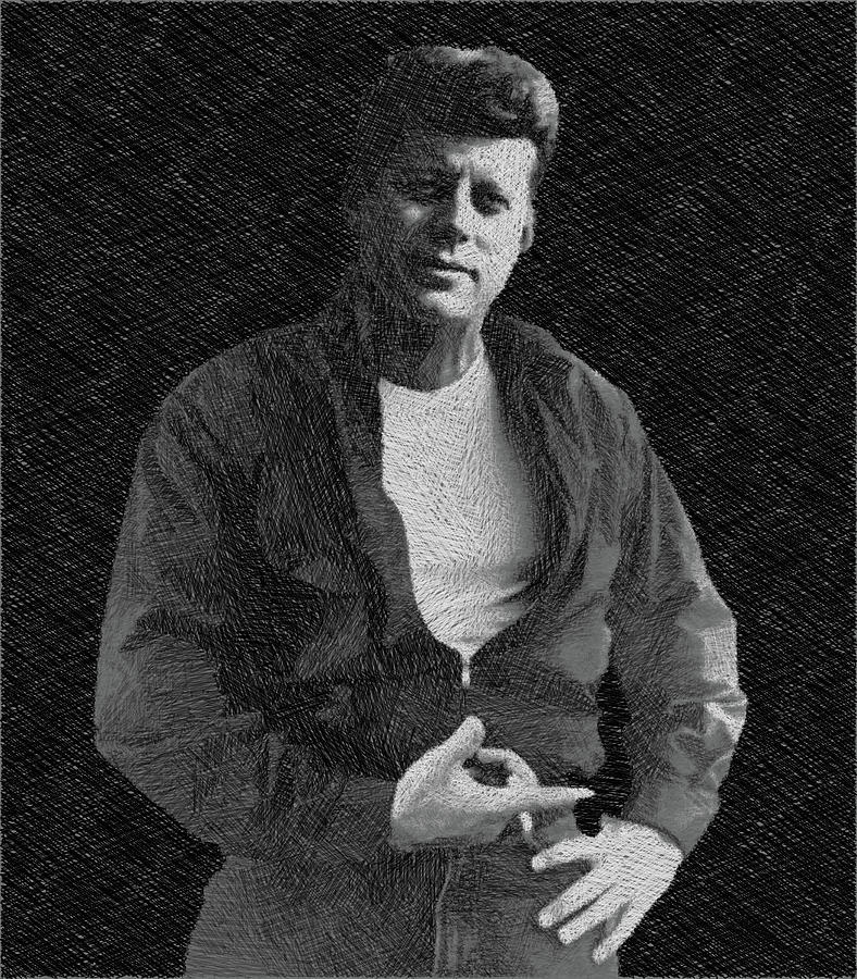 John F Kennedy Painting - John F Kennedy Cool JFK James Dean Drawing by Tony Rubino