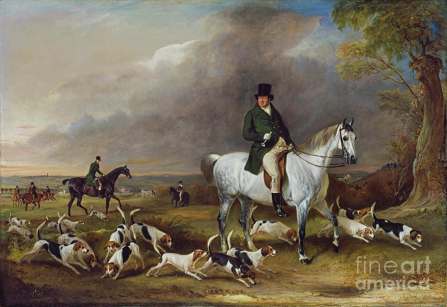 Animal Painting - John Ferneley - John Burgess of Clipstone, Nottinghamshire, on a Favourite Horse, with his Harriers by John Ferneley I