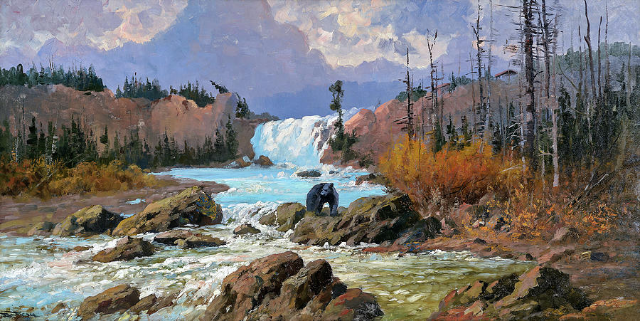 John Fery 1859 1934 Bear At Swiftcurrent Falls Painting