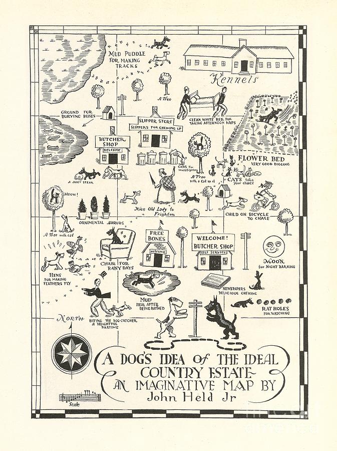 John Held Jr - A Dogs Idea of the Ideal Country Estate - 1930 Digital Art by Vintage Map