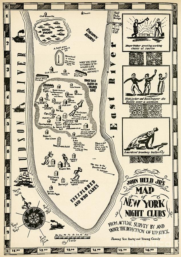 John Held Jr - Map of New York City Night Clubs - c.1930 Digital Art by Vintage Map John Held Jr - Map of New York City Night Clubs - c.1930 Digital Art by Vintage Map