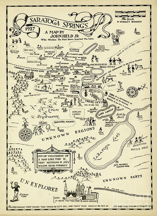 Saratoga Springs Digital Art - John Held Jr - Map of Saratoga Springs - 1927 by Vintage Map