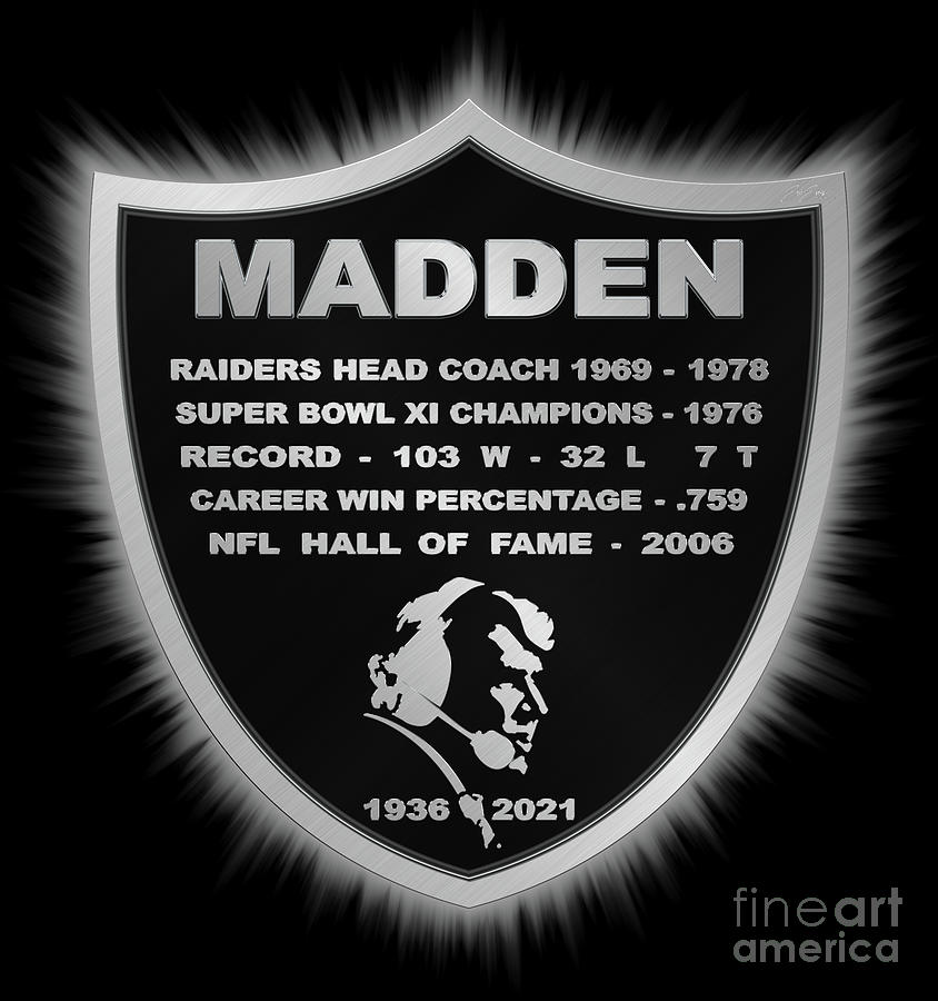 John Madden Raiders Memorial Shield Achievements Logo Rays of Light Photograph by Aloha Art