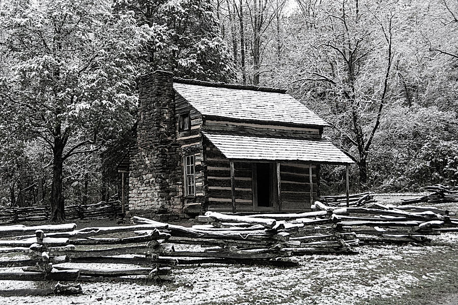 John Oliver Cabin in Winter Low Saturation Photograph by Douglas Wielfaert
