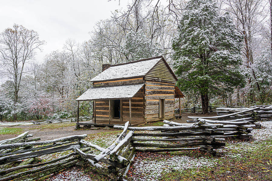 John Oliver Cabin in Winter Six Photograph by Douglas Wielfaert