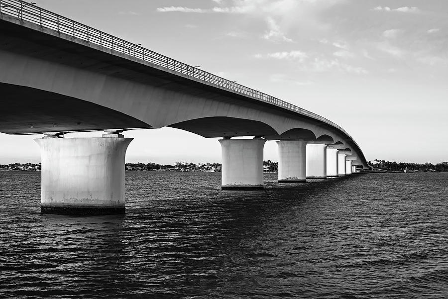 John Ringling Bridge at Sunrise Sarasota Florida Black and White Photograph by Toby McGuire