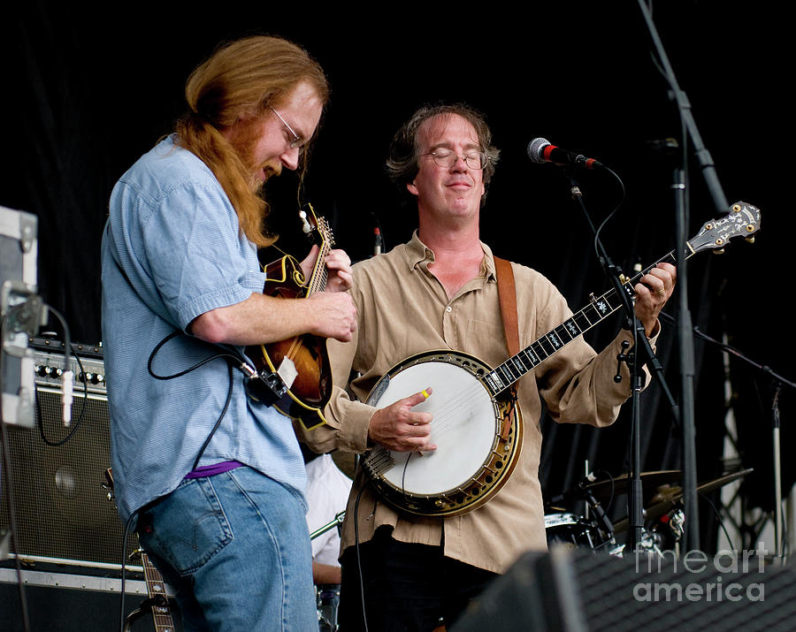 John Skehan and Andy Goessling with Railroad Earth Photograph by David Oppenheimer