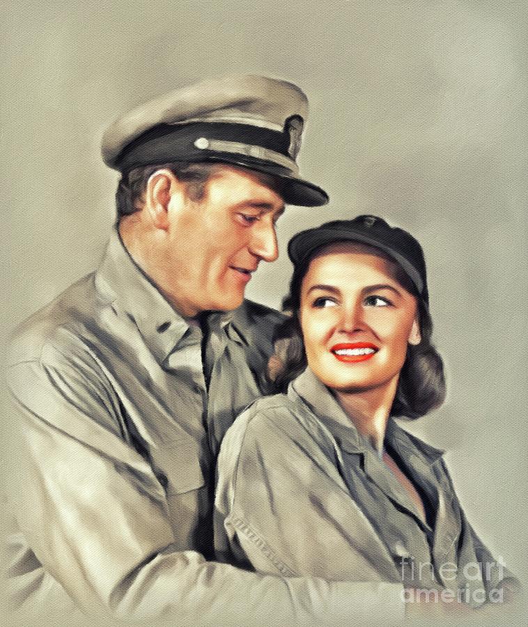 Vintage Painting - John Wayne and Donna Reed, Hollywood Legends by Esoterica Art Agency