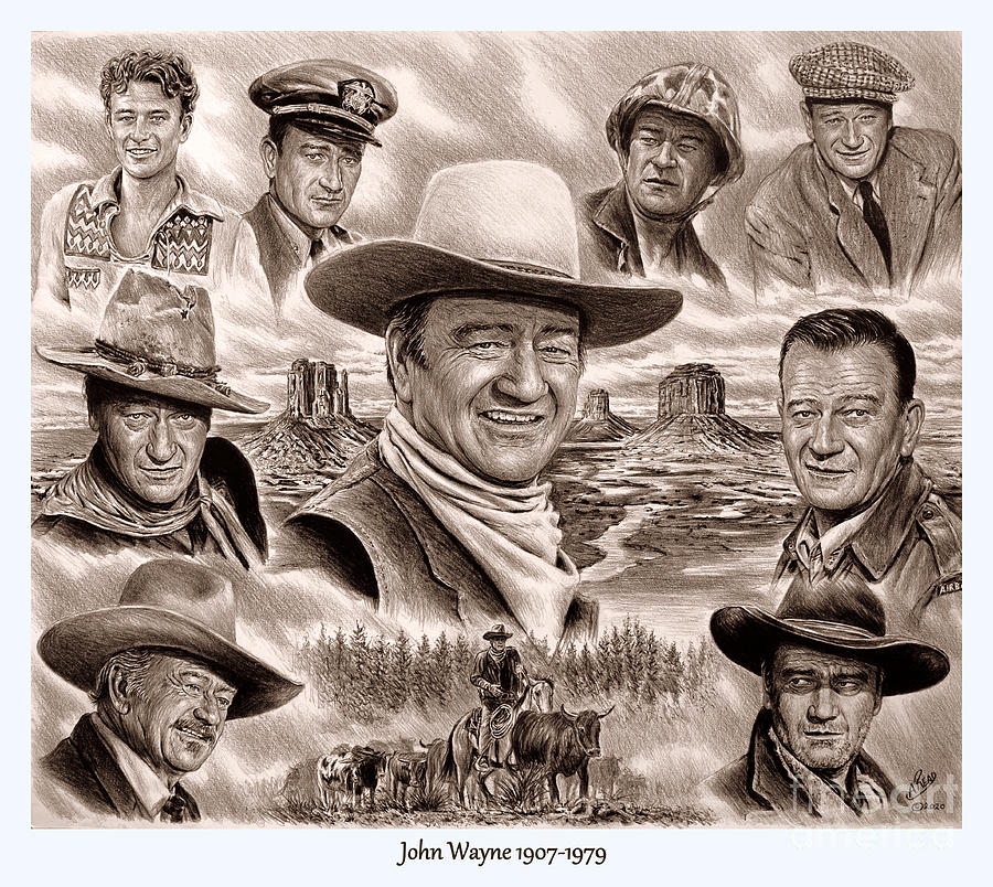 John Wayne collage 2 Drawing by Andrew Read