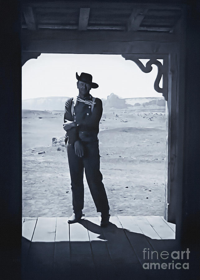 Actor Mixed Media - John Wayne in The Searchers -  Silver Print by KulturArts Studio