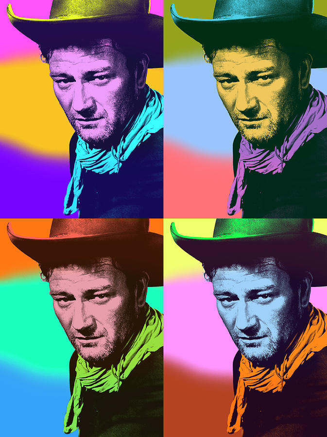 John Wayne pop art Mixed Media by Movie World Posters