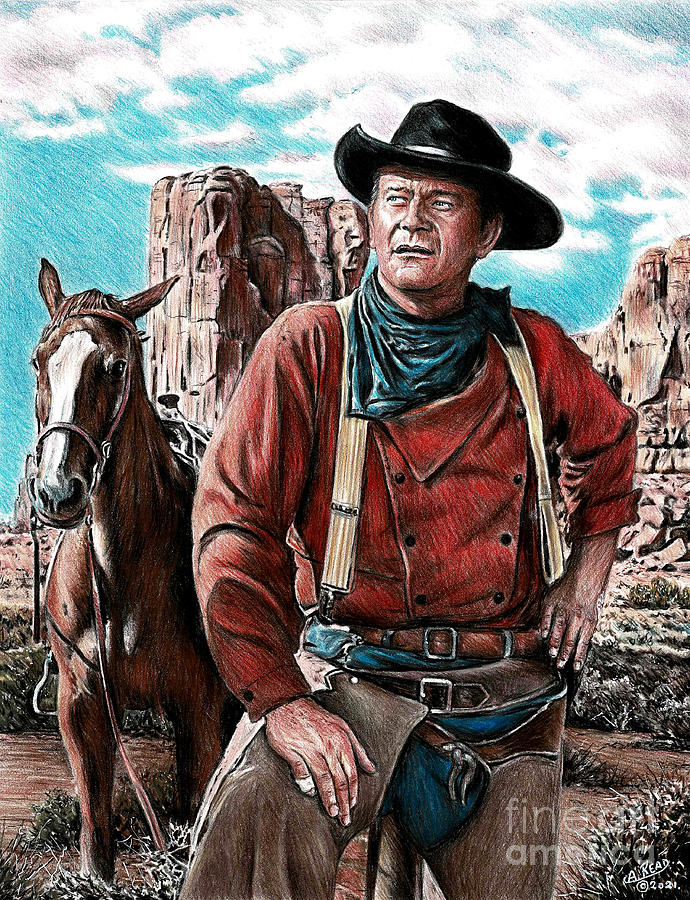 John Wayne Drawing - John Wayne The Searchers by Andrew Read