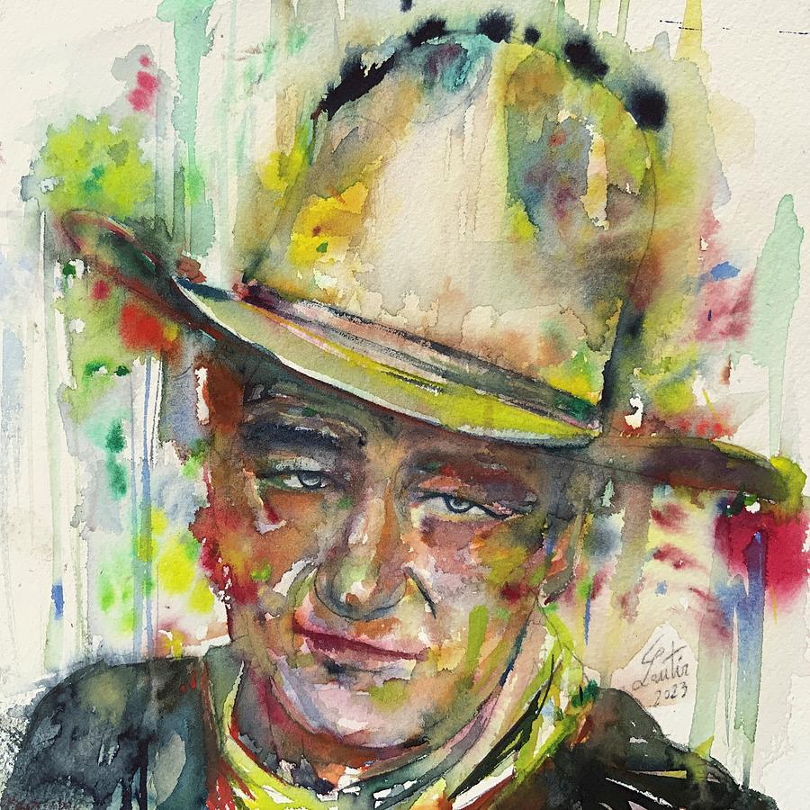 John Wayne Painting - JOHN WAYNE watercolor portrait .3 by Fabrizio Cassetta