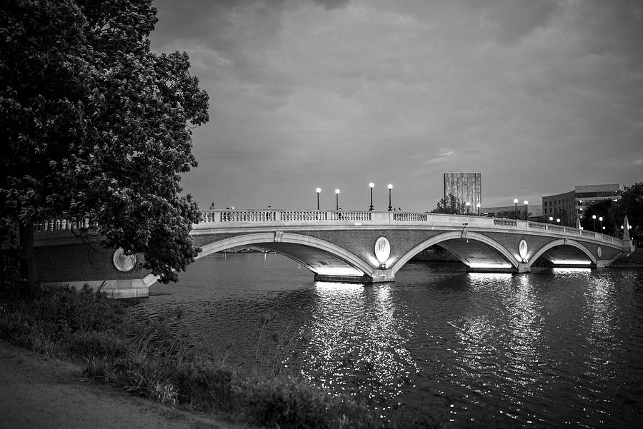 John Weeks Bridge Harvard Square Chales River Sunset Trees 2 Black and ...