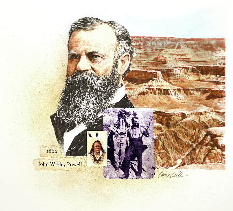 John Wesley Powell And The Grand Canyon Painting by Chris Calle