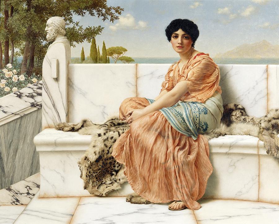 John William Godward Reverie Aka In The Days Of Sappho 1904 Painting By John William Godward