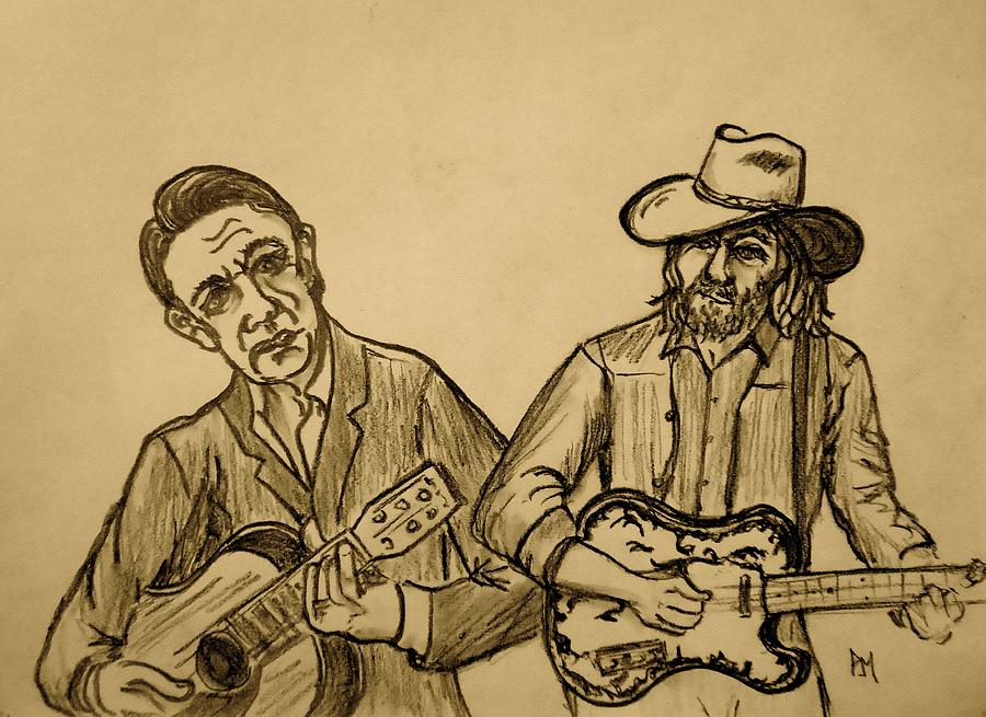 Johnny and Waylon Drawing by Pete Maier
