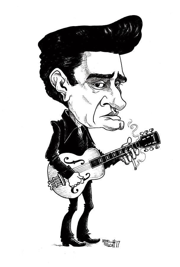 Johnny Cash Drawing by Mike Scott