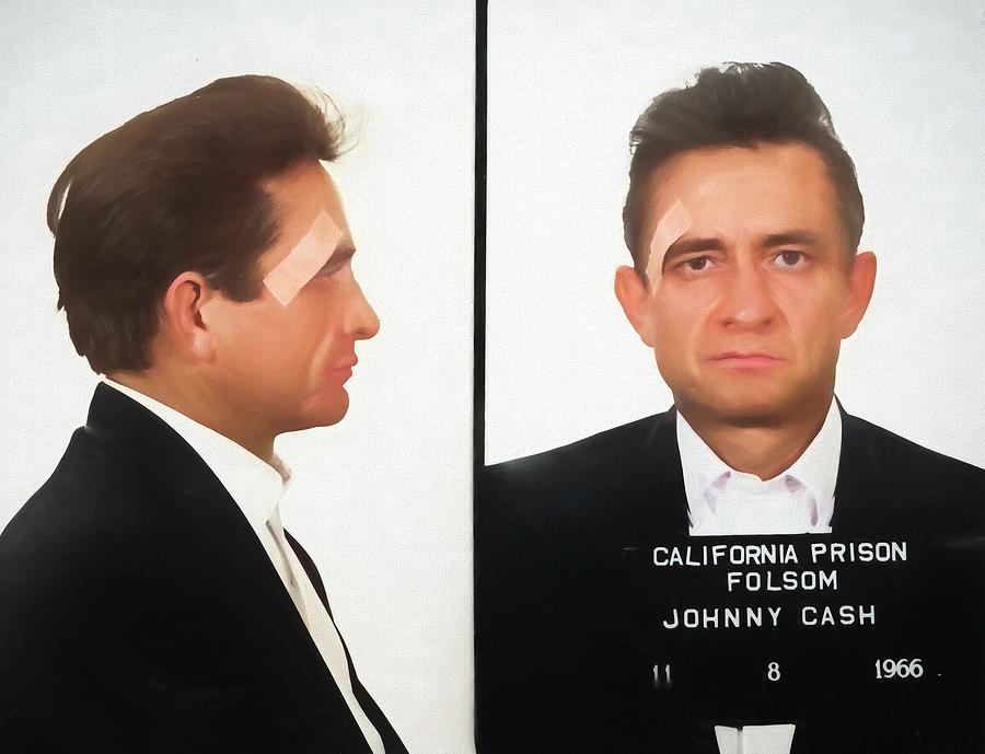 Johnny Cash Mugshot Colorized Mixed Media by Dan Sproul