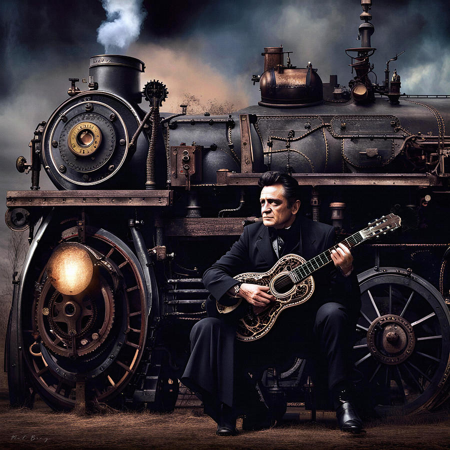 Johnny Cash Ride This Train Steampunk Digital Art by Mal Bray
