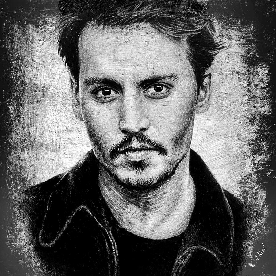 Johnny Depp black chalk edit Drawing by Andrew Read