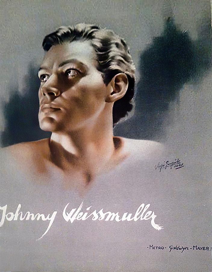 Johnny Weissmuller - art by Sergio Gargiulo Mixed Media by Movie World Posters