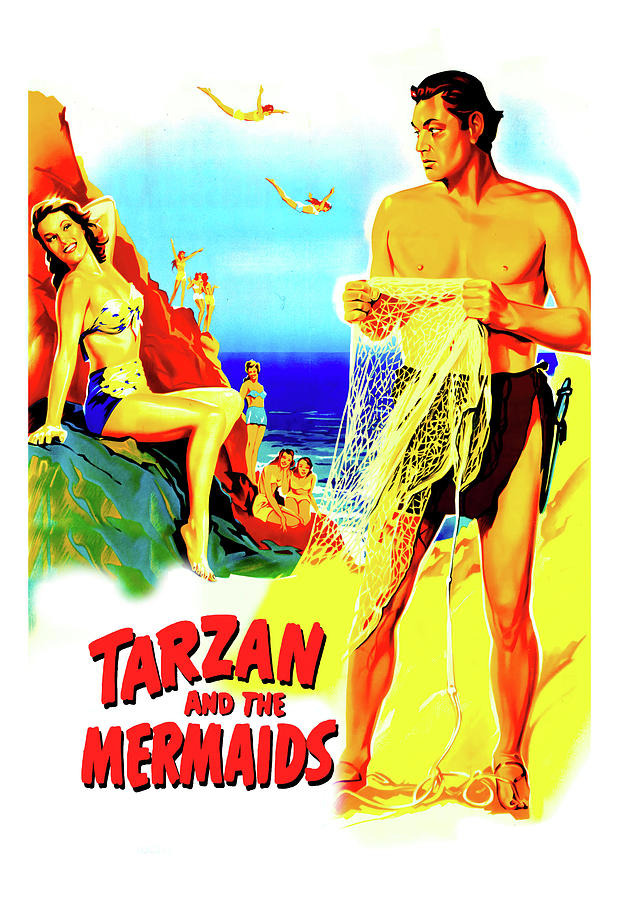 JOHNNY WEISSMULLER in TARZAN AND THE MERMAIDS -1948-, directed by ROBERT FLOREY. Photograph by Album