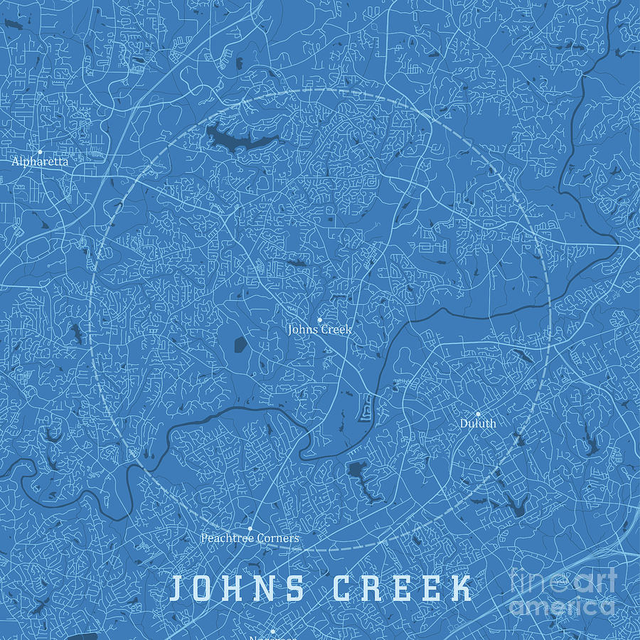 Johns Creek GA City Vector Road Map Blue Text Digital Art by Frank ...