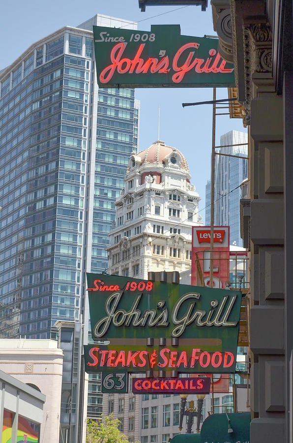 Johns Grill Steaks Seafood Cocktails Neon Signs Downtown San Francisco Photograph by Shawn OBrien