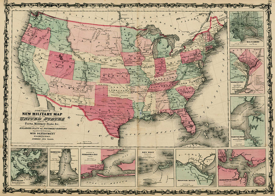 Johnson s New Military Map of the United States Forts Military Posts ...