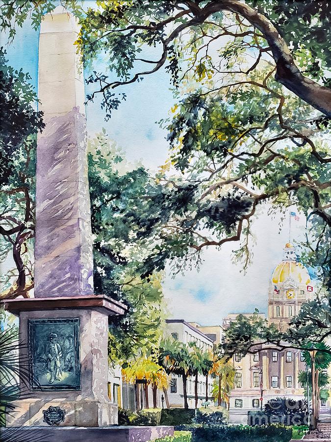 Johnson Square, Savannah GA Painting by Merana Cadorette